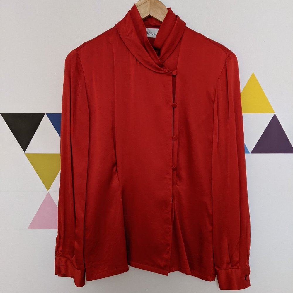 Vintage High Neck Silk Blouse